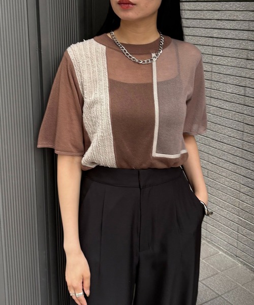 ニット セーター 「＆g'aime」カラーブロックフリンジトップ　Color-Block Fringe Design Top レディース &g'aime ニット セーター 「＆g'aime」カラーブロックフリンジ