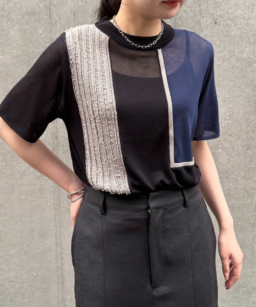ニット セーター 「＆g'aime」カラーブロックフリンジトップ　Color-Block Fringe Design Top レディース &g'aime ニット セーター 「＆g'aime」カラーブロックフリンジ