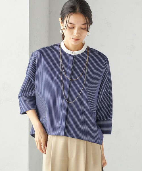 ブラウス シャツ 「手洗い可能」綿 ポリエステル ストライプ 羽織 シャツ レディース