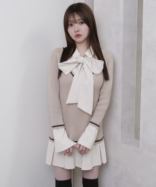シャツドッキングプリーツミニワンピース Rady リエンダ リップサービス ザラ LIP SERVICE（リップサービス） ワンピース シャツドッキングプリーツ