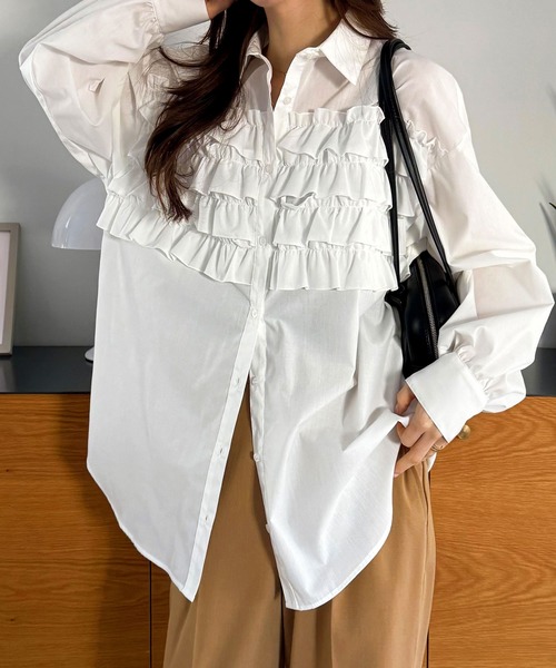 GeeRA（ジーラ） ブラウス シャツ ビスチェ風デザインフリルオーバー