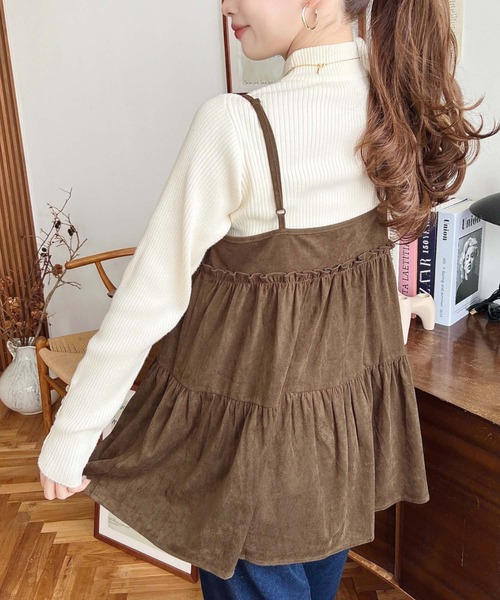 moment+ キャミソール ダブルリボンフリルティアードキャミソール