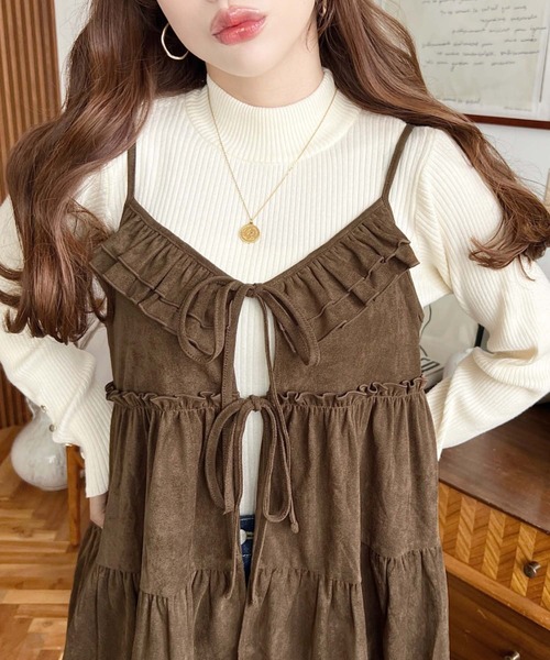 moment+ キャミソール ダブルリボンフリルティアードキャミソール