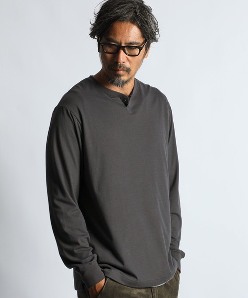 The DUFFER of ST.GEORGE tシャツ OPTIMA COOL HENLEY NECK L/S TEE