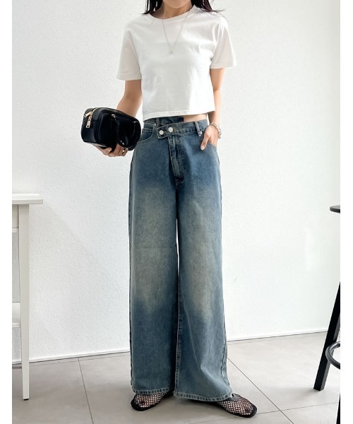 「Re:EDIT」 加工デニムパンツ LARGE ブルー系その他 レディース