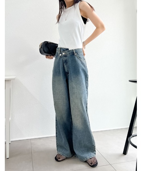 「Re:EDIT」 加工デニムパンツ LARGE ブルー系その他 レディース