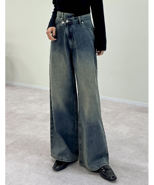 「Re:EDIT」 加工デニムパンツ LARGE ブルー系その他 レディース