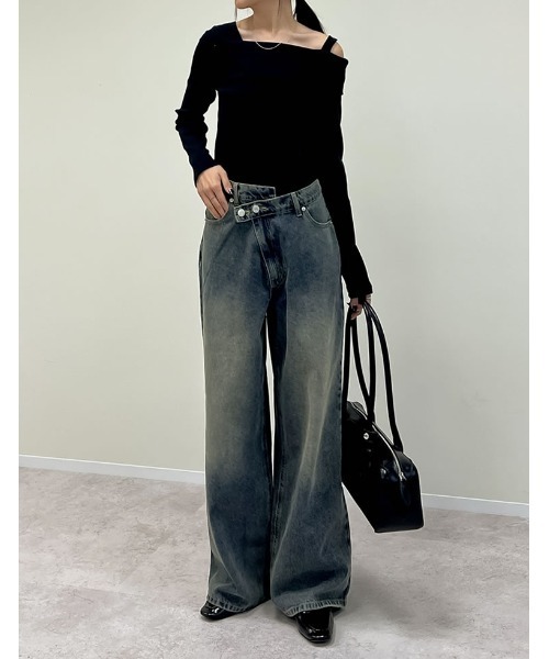 「Re:EDIT」 加工デニムパンツ LARGE ブルー系その他 レディース
