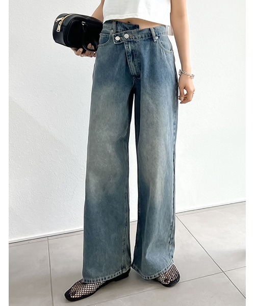 「Re:EDIT」 加工デニムパンツ LARGE ブルー系その他 レディース