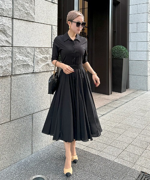 JENNE シャツワンピース 長袖 マキシ丈 M 黒 大人女子