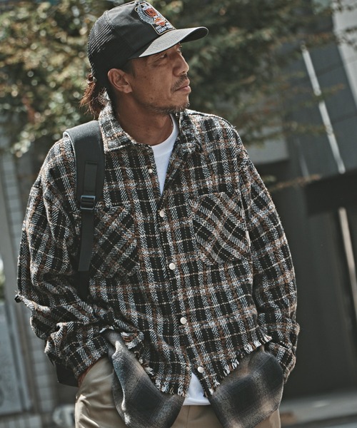 レイヤード　シャツ　ジャケット ALL RUNS シャツ リメイクデザイン レイヤードシャツ メンズ