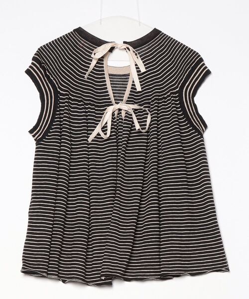 「UNFIL」 ボーダー柄ノースリーブニット 1 ブラック レディース_画像2