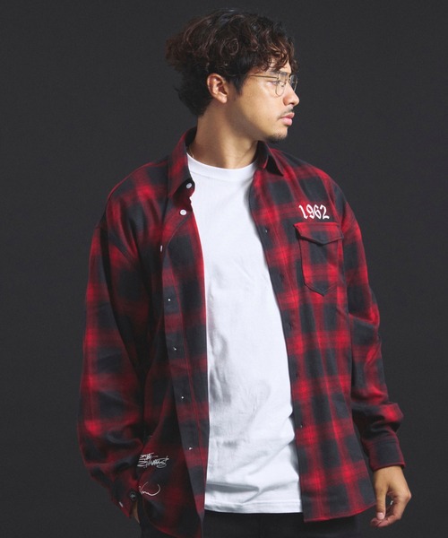 メンズシャツレッドタグ JACKROSE（ジャックローズ） シャツ B-TRS-Lips＆Tongue スタッズ