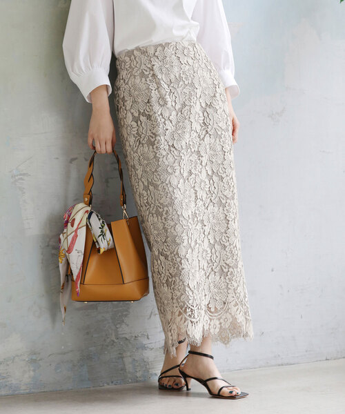 LaTotalite　レースタイトスカート　38 La TOTALITE（ラ トータリテ） タイトスカート 38 グレー レディース