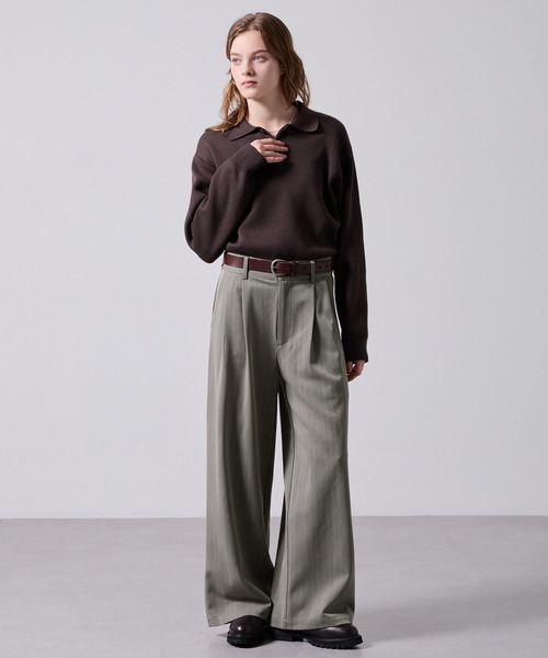 CLEL（クレイル） ワイドパンツ スラックス 「CLEL」Herringbone Prime