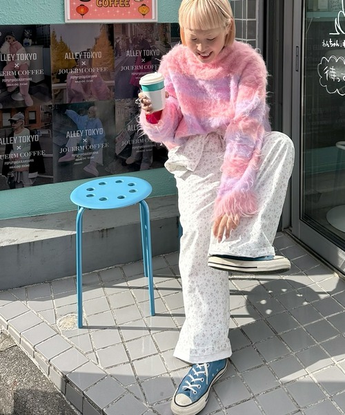 katie fluffy ボーダーニット ピンク Alley Tokyo ニット セーター ふっさふさシャギーボーダーニット