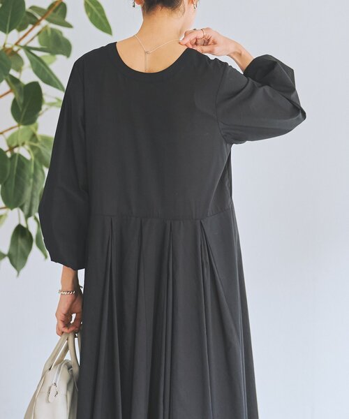 タグ付き新品 BEARDSLEY 完売品 パール ギャザーワンピース 黒 長袖 ニットコンビギャザーワンピース（ワンピース）｜BEARDSLEY