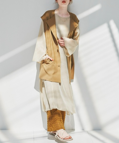 「hinari」 長袖ワンピース SMALL ベージュ レディース_画像3