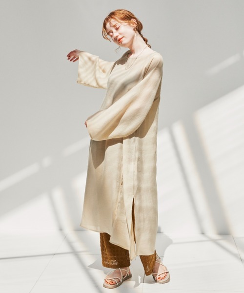 「hinari」 長袖ワンピース SMALL ベージュ レディース_画像10