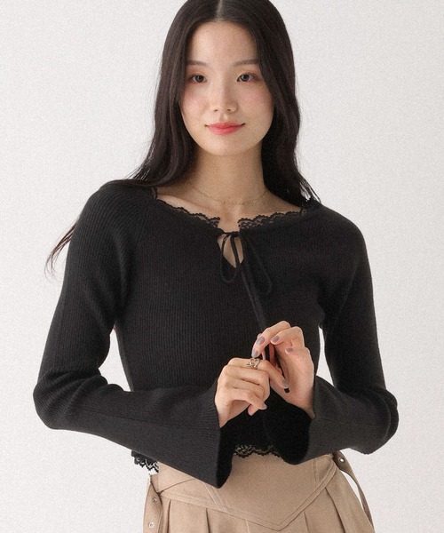 Heather(ヘザー) ニット セーター 2WAYレーストリムニット 659937 Heather(ヘザー) ニット セーター 2WAYレーストリムニット 659937