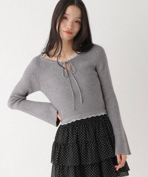 Heather(ヘザー) ニット セーター 2WAYレーストリムニット 659937 Heather(ヘザー) ニット セーター 2WAYレーストリムニット 659937