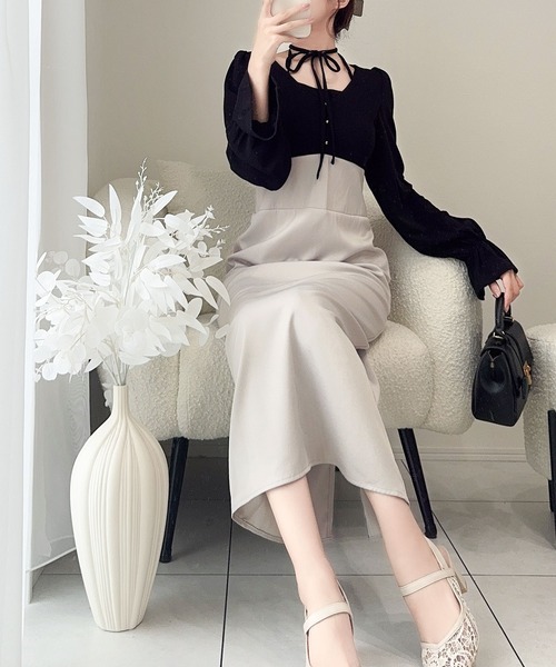 「mily bilet」 長袖ワンピース X-LARGE ブラック レディース_画像2