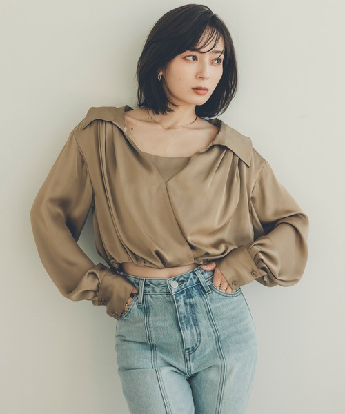 「anuans」 長袖シャツ SMALL ベージュ レディースの画像