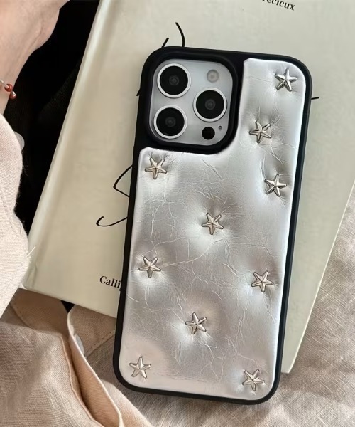 スマホケース 星のスタッズ フェイクレザー iPhone ケース 13/14.15