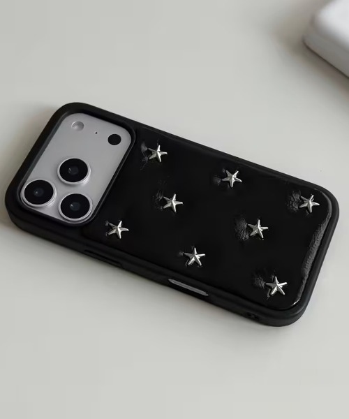 スマホケース 星のスタッズ フェイクレザー iPhone ケース 13/14.15 スマホケース 星のスタッズ フェイクレザー iPhone ケース 13/14.15