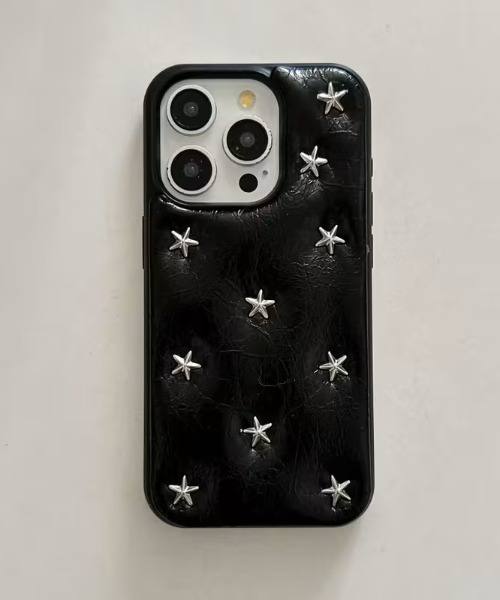 スマホケース 星のスタッズ フェイクレザー iPhone ケース 13/14.15