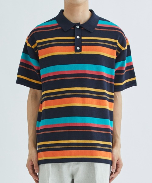 F-LAGSTUF-F tops ポロT 黒ボーダー BORDER KNIT S/S POLO – F-LAGSTUF-F