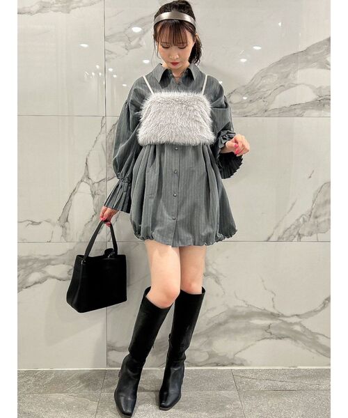 dazzlin ワンピース プリーツカフスバルーンシャツワンピース  