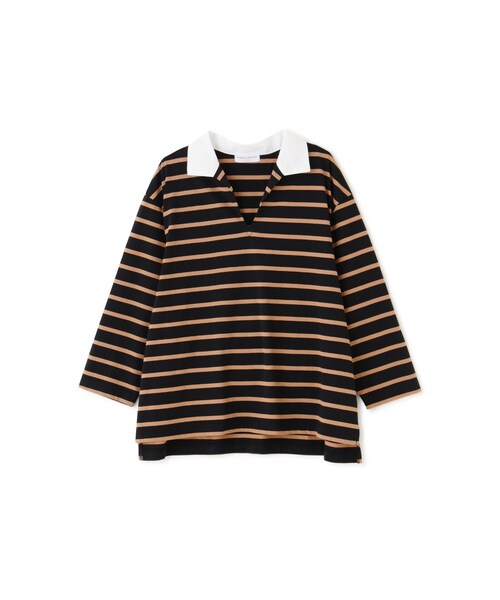 human woman / ヒューマンウーマン ◆ハイゲージボーダー襟付カットソー human woman tシャツ ハイゲージボーダー襟付カットソー