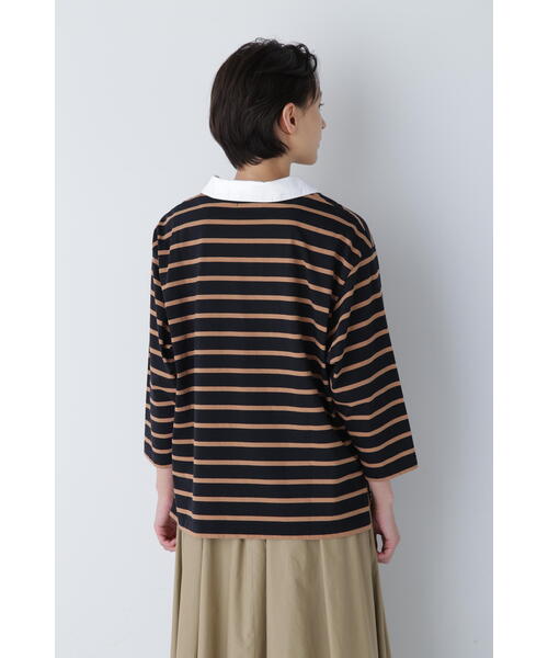 human woman / ヒューマンウーマン ◆ハイゲージボーダー襟付カットソー human woman tシャツ ハイゲージボーダー襟付カットソー