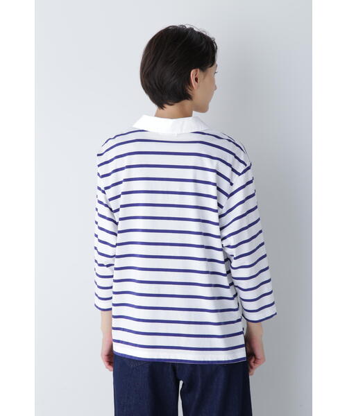 human woman tシャツ ハイゲージボーダー襟付カットソー