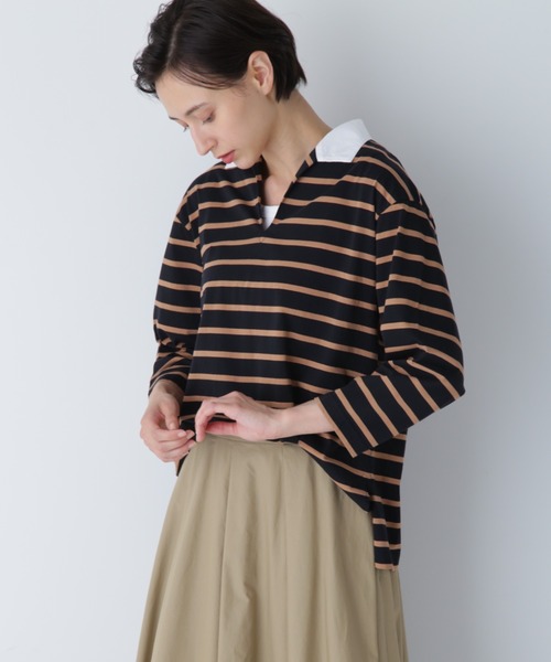 tシャツ ハイゲージシルケット天竺ボーダーカットソー レディース シルケット天竺ボーダーカットソー | human woman（ヒューマン
