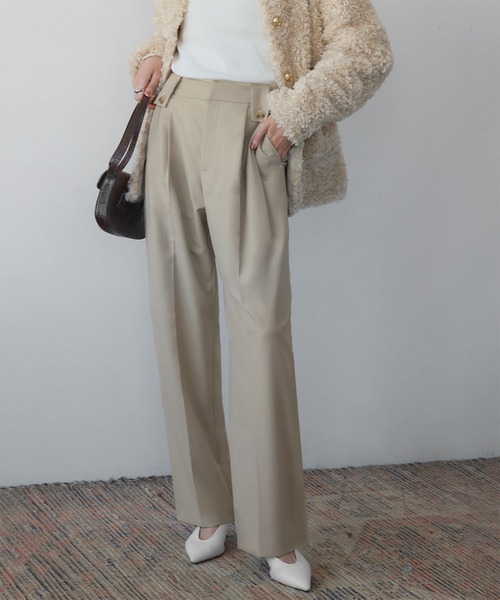 ELFRANK ワイドパンツ スラックス パンツ センタープレスタック