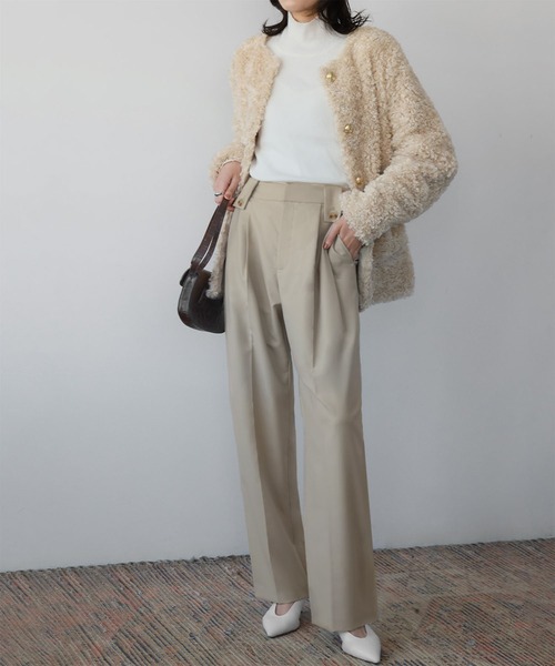 ELFRANK ワイドパンツ スラックス パンツ センタープレスタック