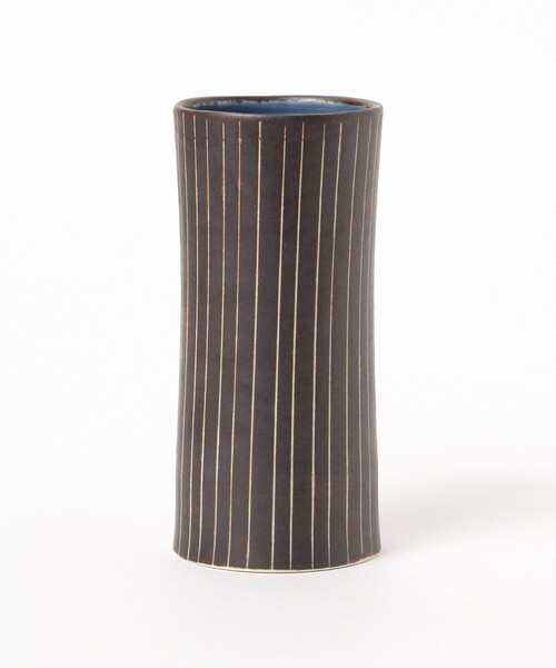 黒の円錐形陶器花瓶 Clay（フラワーベース） 花器 フラワーベース 円筒 黒