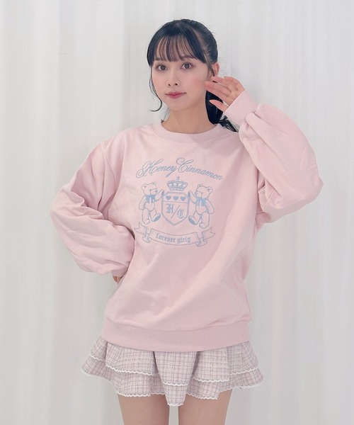 Honey Cinnamon トレーナー スウェット くまエンブレム刺繍ゆる