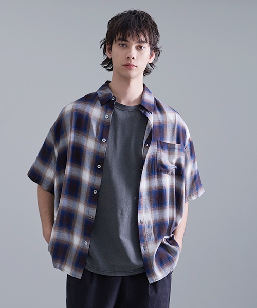 Revo. シャツ オンブレ レーヨンチェック SSシャツ メンズ レディース
