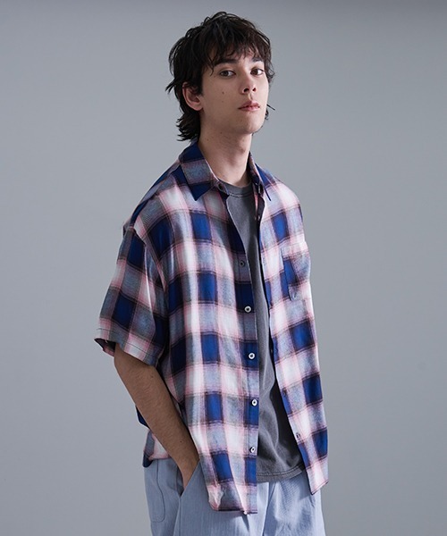 Revo. シャツ オンブレ レーヨンチェック SSシャツ メンズ レディース