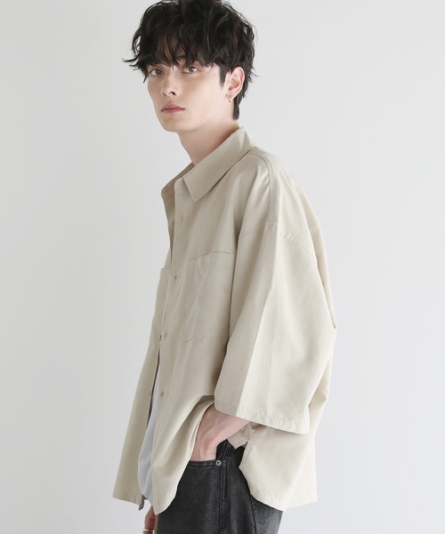 ASTRONOMY シャツ サマーフェイクスエードショート丈半袖シャツ メンズ