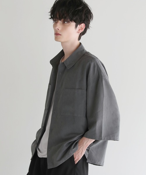 boohoo MAN★半袖 フェイクスエード ボタン シャツ ワイシャツ ASTRONOMY シャツ サマーフェイクスエードショート丈半袖シャツ