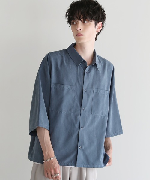 ASTRONOMY シャツ サマーフェイクスエードショート丈半袖シャツ メンズ