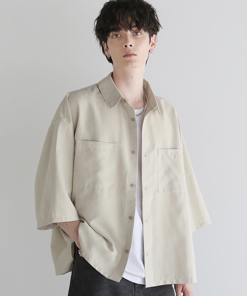 ASTRONOMY シャツ サマーフェイクスエードショート丈半袖シャツ メンズ