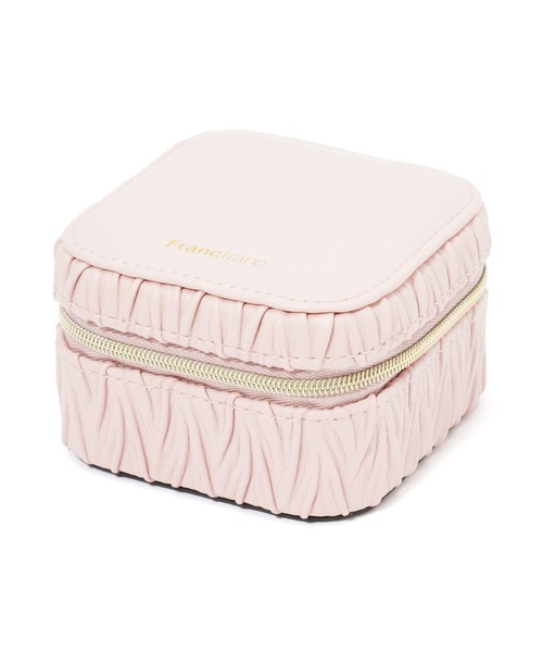 Francfranc ピンク ジュエリーボックス ミラー付き エンボス ジュエリーボックス S ピンク（収納グッズ