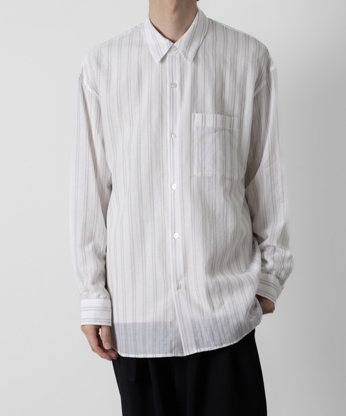 極美品　レスレストン　リネン　コットン　シャツ　ストライプ ATTACHMENT シャツ ストライプ レノクロス L/S / STRIPE LENO