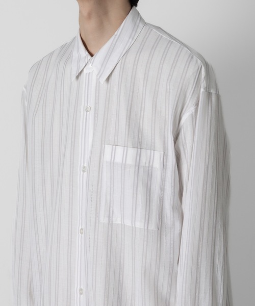 【美品】LENO シャツ　ストライプ LENO (リノ) BAND COLLAR SHIRT STRIPE / バンドカラーシャツ