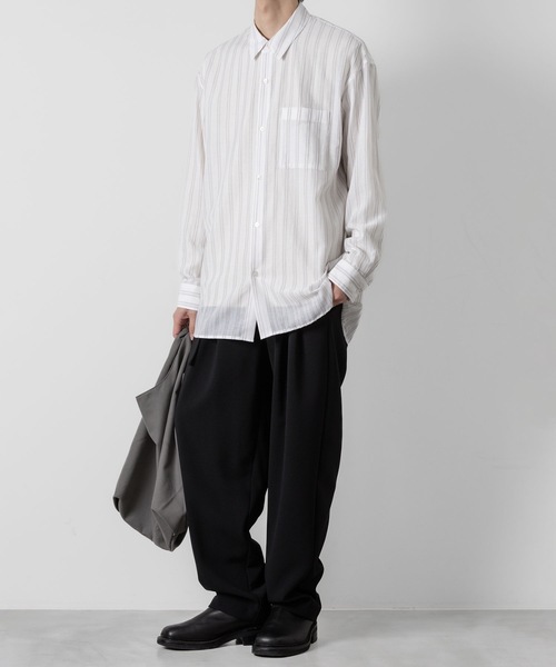 【美品】LENO シャツ　ストライプ LENO (リノ) BAND COLLAR SHIRT STRIPE / バンドカラーシャツ